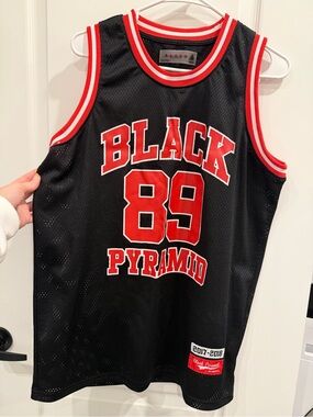 Black Pyramid Black & Red Mesh Basketball Jersey with '89'